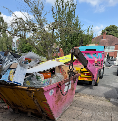 Pink Skips vehicle offering waste management in Manchester